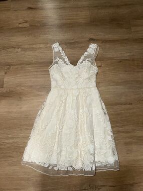 Yoana Baraschi Ivory Lace A-Line Mini Dress
